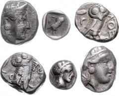 Schaumburg-Lippe Athen, 3 Münzen: 1 X Drachme, 2 X Tetradrachme schön/sehr schön