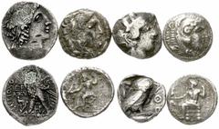 Griechen 4 Tetradrachmen: Seleukiden (gestopftes Loch), Athen, 2 X Makedonien schön