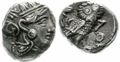 Altgriechische Münzen Attika Athen Tetradrachme 300/262 v. Chr. Athenakopf mit attischem Helm n.r./Eule n.r., links Olivenzweig. SNG Cop. 63 BMC 132 ff sehr schön