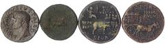 Lots antiker Münzen Römer Kaiserzeit 4 Divus-Prägungen in Bronze: Augustus Dupondius, Julia Sesterz (Eselbiga), Germanicus As (Pferde-Quadriga), Vespasian Sesterz (Elefanten-Quadriga). schön bis sehr 