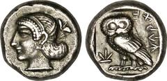Lycia. Kherei. Third stater (AR, 3.23g, 6h). Head of a goddess left (perhaps Aphrodite), wearing pearl necklace and spiral earring, her hair tied with bands and bound up at the back; flower behind. Re