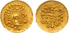 Greek Coins Iberia. Colchis. Anonymous. Gold Stater (1.94 g), 1st Century BC. Reduced standard. Celticized Athena head right, helmet as an elaborate coiffure of spikes and dashes, bird at top, four-te
