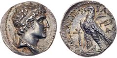 Greek Coins Seleukid Kingdom. Alexander I Balas. Silver Didrachm (6.99 g), 152/1-145 BC. Mint of Tyre, SE 163 (150/49 BC). Diademed head of Alexander I right. Reverse: BAΣIΛEΩΣ AΛEΞANΔPOY, eagle stand