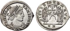 Roman Coins Constans. Silver Siliqua (3.18 g), AD 337-350. Treveri, AD 342/3. FL IVL CONSTANS P F AVG, diademed, draped and cuirassed bust of Constans right. Reverse: VICTORIAE D N AVG, Two Victories 