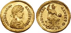 Roman Coins Valentinian II. Gold Solidus (4.48 g), AD 375-392. Constantinople, AD 388-392. D N VALENTINI-ANVS P F AVG, diademed, draped and cuirassed bust of Valentinian II right. Reverse: CONCORDI-A 
