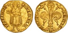World Coins France: Orange. Raymond V (1340-1393). Gold Florin d'or, undated. Cornet. St John the Baptist standing facing, and blessing with his right hand; +. S. IOHA - NNES. B. Rev. Florentine lily;