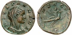 ROMAN COINS ROMAN EMPIRE PAULINA, wife of Maximinus I Thrax, †235 Sestertius, posthumous. AE 19.70 g. DIVA PAVLINA Draped and veiled bust r. Rev. CONSECRATIO / SC Diva Paulina, veiled, seated l. on pe