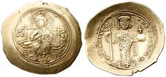 Ancient Coins Nicephorus III Botaniates. Electrum Histamenon Nomisma (4.13 g), 1078-1081 Constantinople. IC - XC, Christ Pantokrator seated facing on throne, holding Gospels. Reverse: + NIKHΦ ΔEC Tω B