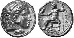GREEK COINS KINGS OF MACEDONIA ALEXANDER III THE GREAT, 336-323 No.: 135 Estimation: $ 400 Tetradrachm, posthumous, Salamis (Cyprus), about 315-310. AR 16.95 g. Similar to previous, rev. in field l., 