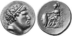 GREEK COINS KINGS OF PERGAMUM No.: 200 Estimation: $ 1800 EUMENES I, 262-241. Tetradrachm. AR 17.12 g. Diademed head of Philetaerus r. Rev. FILETAIROU Athena wearing Corinthian helmet, chiton and pepl