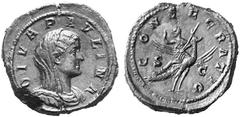 ROMAN COINS IMPERIAL COINAGE PAULINA, wife of Maximinus, +235 No.: 387 Estimation: $ 5000 Sestertius, posthumous. AE 26,45 g. DIVA PAVLINA Draped and veiled head r. Rev. CONSECRATIO / S-C Empress, vei