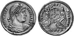 ROMAN COINS IMPERIAL COINAGE JOVIANUS, 363-364 No.: 410 Estimation: $ 1200 Solidus, Constantinople. AV 4.53 g. DN IOVIANVS - PF PERP AVG Draped and cuirassed bust r. with diadem composed of laurel and
