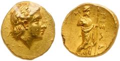 Ancient & World Coins Satraps of Caria. Pixodarus (ca. 341/0-336/5 BC). Gold Sixth Daric (1.38 g). Persian standard. Halikarnassos mint. Laurel-wreathed head of Apollo right. Reverse: Zeus Labraundos 