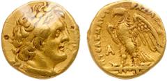 Ancient & World Coins Ptolemaic Kings of Egypt. Ptolemy I Soter (305/4-282 BC). Gold Tetarte - Triobol (1.72 g). Alexandria, struck ca. 294-282 BC. Diademed head right, wearing aegis. Reverse: Eagle s