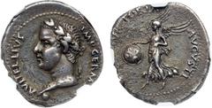 Ancient & World Coins Vitellius (AD 69). Silver Denarius (3.59 g). Uncertain Spanish mint (Tarraco?), struck January-June AD 69. A VITELLIVS IMP GERMAN, laureate head left, globe at point of neck. Rev