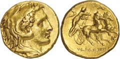 The Prospero Collection of Ancient Greek Coins. ITALY. Cala bria , Tarentum (c.280 B.C.), Gold Half Stater, 4.28g,. Head of young Herakles facing to right, wearing a lion’s skin headdress. Rev. TAPANT