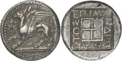 The Prospero Collection of Ancient Greek Coins. THRACE. Abdera (c.473/0-449/8 B.C.), Silver Tetradrachm, 15.07g,. Griffin, with its wings and its right foreleg raised, advancing to left on a base, a s