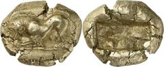 The Prospero Collection of Ancient Greek Coins. THRACO-MACEDONIAN TRIBES. Thraco-Macedonian Region, Uncertain Mint (c.500 B.C.), Electrum Stater, 13.47g. Lactating lioness advancing to left, her head 