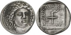 The Prospero Collection of Ancient Greek Coins. MACEDON. Amphipolis (360/59 B.C.), Silver Tetradrachm, 14.11g,. Head of Apollo facing, slightly inclined to right, wearing a laurel-wreath. Rev. AMΦ-IΠO