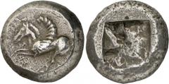 The Prospero Collection of Ancient Greek Coins. MACEDON. Argilos (c.520/515-510 B.C.), Silver Stater, 13.57g. Pegasos, with a curved wing, galloping to left. Rev. Irregularly divided incuse square (Li