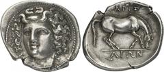The Prospero Collection of Ancient Greek Coins. THESSALY. Larissa (c.356-342 B.C.), Silver Drachm, 6.14g,. Head of the nymph Larissa facing, inclined slightly to left, wearing an ampyx and an earring.