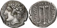 I The Prospero Collection of Ancient Greek Coins. ILLYRO-PAEONIAN REGION. Damastion (c.400-380 B.C.), Silver Tetradrachm, 13.64g,. Head of Apollo facing to left, wearing a laurel-wreath. Rev. ΔAMA / Σ