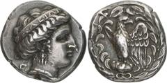 The Prospero Collection of Ancient Greek Coins. THE PELOPONNESE. Elis, Olympia (c.360 B.C.), Silver Stater, 12.19g,. Head of Hera facing to right, wearing a stephane inscribed FAΛEIΩN , F-[A] below. R