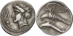 The Prospero Collection of Ancient Greek Coins. PAPHLAGONIA. Sinope, in the name of Satrap Sysinas (c.365-322 B.C.), Silver Drachm, 4.85g,. Head of the nymph Sinope facing to left, her hair in a sphen