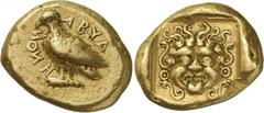 The Prospero Collection of Ancient Greek Coins. TROAS. Ab ydos (c.410 B.C.), Gold Stater, 8.58g,. ABYΔ / HNON (the lower part of the legend retrograde), eagle standing left. Rev. Gorgoneion facing, wi