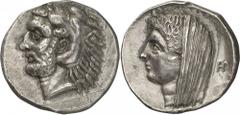 The Prospero Collection of Ancient Greek Coins. CARIAN ISLANDS. Kos (c.345-340 B.C.), Silver Tetradrachm, 15.09g,. Magistrate Her.... Bearded head of Herakles facing to left, wearing a lion’s skin hea