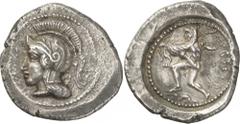 The Prospero Collection of Ancient Greek Coins. LYCIA. Dynasts of Lycia, Erbbina (c.420-400 B.C.), Silver Stater, 8.49g,. Telmessos (?) mint. Head of At hena facing to left, wearing a crested Attic he