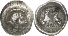 The Prospero Collection of Ancient Greek Coins. LYCIA. Dynasts of Lycia, Vekhssere II (c.410-390 B.C.), Silver Stater, 8.53g,. Head of Athena facing to right, wearing a crested Attic helmet decorated 