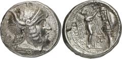 ANCIENT COINS. GREEK COINS. SELEUKID KINGDOM OF SYRIA. SELEUKOS I NIKATOR, 312-281 B.C. Tetradrachm, Susa, after 305/4 B.C. 16.97 g. Heroic head r. wearing helmet decorated with panther skin, bull’s e
