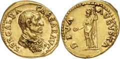 ANCIENT COINS. ROMAN COINS. ROMAN EMPIRE. GALBA, A.D. 68-69. Aureus. AV 7.40g. SER GALBA CAESAR AVG , bust facing to r., bare-headed and wearing a cuirass and an aegis. Rev. DIVA AVGVSTA , Livia, drap