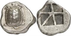ANCIENT COINS. GREEK. Islands off Attica, Aigina (c.456-431 B.C.), Silver Stater, 12.36g. Land tortoise with segmented shell, seen from above. Rev. Incuse square of skew pattern (S. Milbank, ‘ The Coi