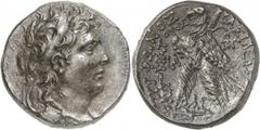 ANCIENT COINS. GREEK. Kingdom of Syria, Seleucid Kings, Tryphon (142-138 B.C.), Silver Tetradrachm, 13.16g, 1h. Mint of Ake-Ptolemais, struck 142-141 B.C.? Bust of Tryphone facing right, wearing a dia