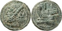 ANCIENT COINS. ROMAN. Anonymous, “Aes Grave” Coinage (c.225-217 B.C.), AE As, 253.3g. Head of bearded Janus on a raised disk, no valuation mark. Rev. Prow of galley left, mark of value I above, all on