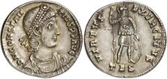 ANCIENT COINS. ROMAN. Constantius II (A.D. 337-361), Silver Miliarense, 4.48g, 6h. Mint of Thessalonica, struck A.D. 350-55. D N CONSTAN-TIVS P F AVG , pearl-diademed, draped and cuirassed bust facing