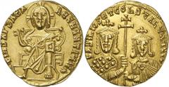 ANCIENT COINS. BYZANTINE. Basil I The Macedonian, with Constantine (A.D. 868-879), Gold Solidus, 4.45g, 6h. Nimbate Christ enthroned facing, raising His hand in benediction and holding book of the Gos