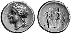 ANCIENT COINS GREEK COINS SICILIA SYRACUSE No.: 64 Estimate: $ 750 d=13 mm Agathocles, 317-289. 12,5 litrae, electrum, about 310-305. EL 1.83 g. Laureate head of Apollo l., long hair falling down neck