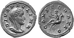 ANCIENT COINS ROMAN COINS IMPERIAL COINAGE PAULINA, his wife, † before 235 No.: 355 Estimate: $ 600 d=21 mm A second, similar specimen. AR 3.20 g. Good very fine