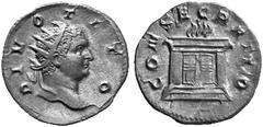 ANCIENT COINS ROMAN COINS IMPERIAL COINAGE The Consecratio Issues of the Divi No.: 370 Estimate: $ 150 d=22 mm For Divus Titus. Antoninianus. AR 3.56 g. DIVO TITO Radiate head r. Rev. Similar to previ