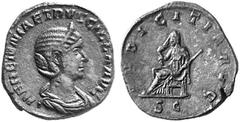 ANCIENT COINS ROMAN COINS IMPERIAL COINAGE HERENNIA ETRUSCILLA, his wife No.: 377 Estimate: $ 800 d=29 mm Sestertius. AE 14.67 g. HERENNIA ETRVSCILLA AVG Draped and diademed bust r., hair in horizonta