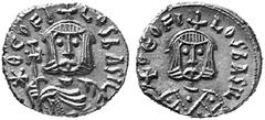 ANCIENT COINS BYZANTINE COINS THEOPHILUS, 829-842 No.: 410 Estimate: $ 400 d=15 mm Solidus, Syracuse, 831-842. AV 3.85 g. *QîOFI-LOS bASIL Facing bust with crown, wearing chlamys, holding cross potent