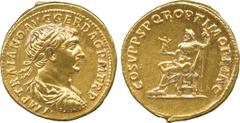 ANCIENT COINS. Roman Coins. Mint of Rome unless otherwise stated. Trajan (A.D. 98-117), Gold Aureus, 7.35g, 6h.Struck A.D. 107.IMP TRAIANO AVG GER DAC P M TR P , bust of Trajan facing right, laureate,