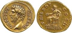 ANCIENT COINS. Roman Coins. Mint of Rome unless otherwise stated. Aelius (Caesar, A.D. 136-138), Gold Aureus, 7.25g, 6h.Struck A.D. 137. L AELIVS CAESAR , bare head of Aelius facing left. Rev. TRIB PO