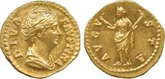 ANCIENT COINS. Roman Coins. Mint of Rome unless otherwise stated. Diva Faustina Snr. (wife of Antoninus Pius), Gold Aureus, 7.12g, 6h. Struck after A.D. 141. DIVA FAVSTINA , bust of Faustina Snr. faci