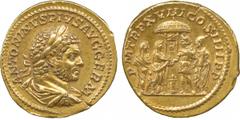 ANCIENT COINS. Roman Coins. Mint of Rome unless otherwise stated. Caracalla (A.D. 198-217), Gold Aureus, 7.17g, 7h.Struck A.D. 215. ANTONINVS PIVS AVG GERM , bust of Caracalla facing right, laureate, 