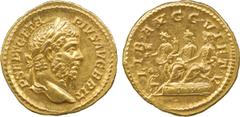 ANCIENT COINS. Roman Coins. Mint of Rome unless otherwise stated. Geta (A.D. 209-212), Gold Aureus, 7.12g, 12h.Struck A.D. 210-211.P SEPT GETA PIVS AVG BRIT , head of Geta facing right, laureate. Rev.