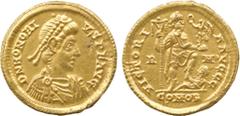 ANCIENT COINS. Roman Coins. Mint of Rome unless otherwise stated. Honorius (A.D. 393-423), Gold Solidus, 4.45g, 7h.Struck A.D. 404-408. DN HONORI-VS PF AVG , bust of Honorius facing right, pearl-diade